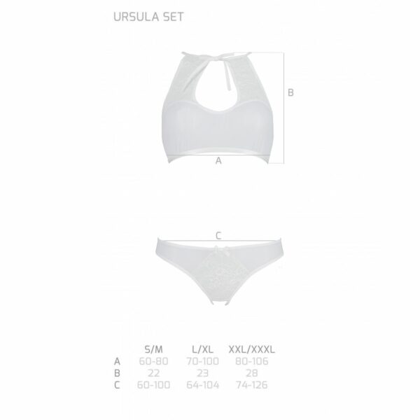 Комплект із бра, трусиків з ажурним декором та відкритим кроком Passion URSULA SET XXL/XXXL, white - Зображення 5