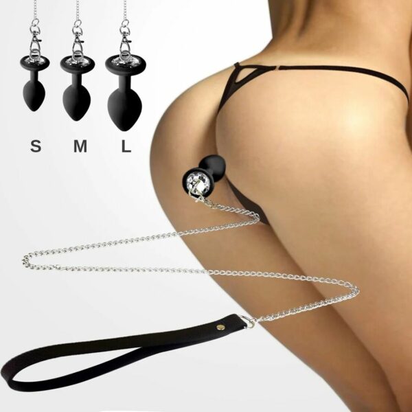 Силіконова анальна пробка Art of Sex Metal Anal Plug with Leash size M з повідцем Black - Зображення 3