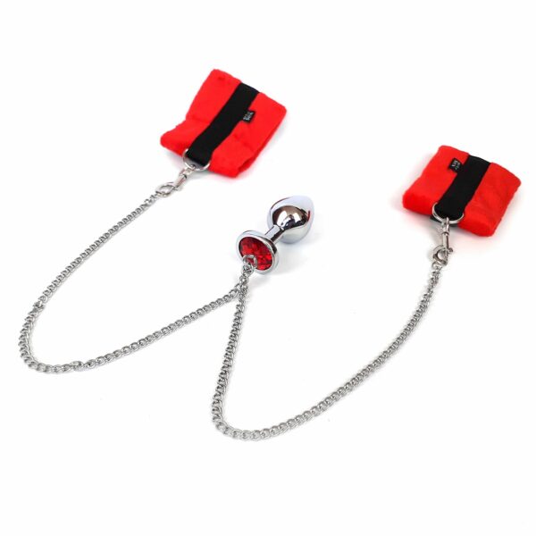 Наручники з металевою анальною пробкою Art of Sex Handcuffs with Metal Anal Plug  size M Red - Зображення 3