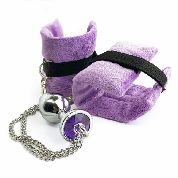 Наручники з металевою анальною пробкою Art of Sex Handcuffs with Metal Anal Plug size M Purple - Зображення 5