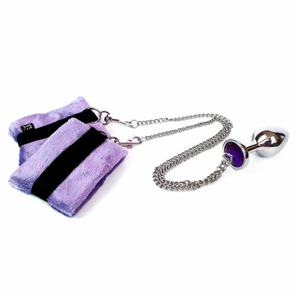 Наручники з металевою анальною пробкою Art of Sex Handcuffs with Metal Anal Plug size M Purple - Зображення 2