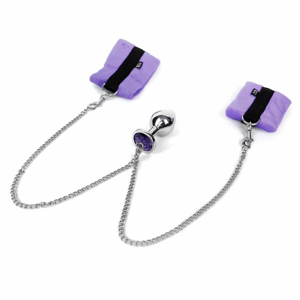 Наручники з металевою анальною пробкою Art of Sex Handcuffs with Metal Anal Plug size M Purple - Зображення 3