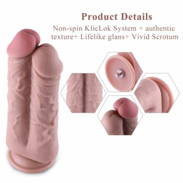 Подвійний дилдо для секс-машин Hismith 8.5″ Two Cocks One Hole Silicone Dildo - Зображення 2