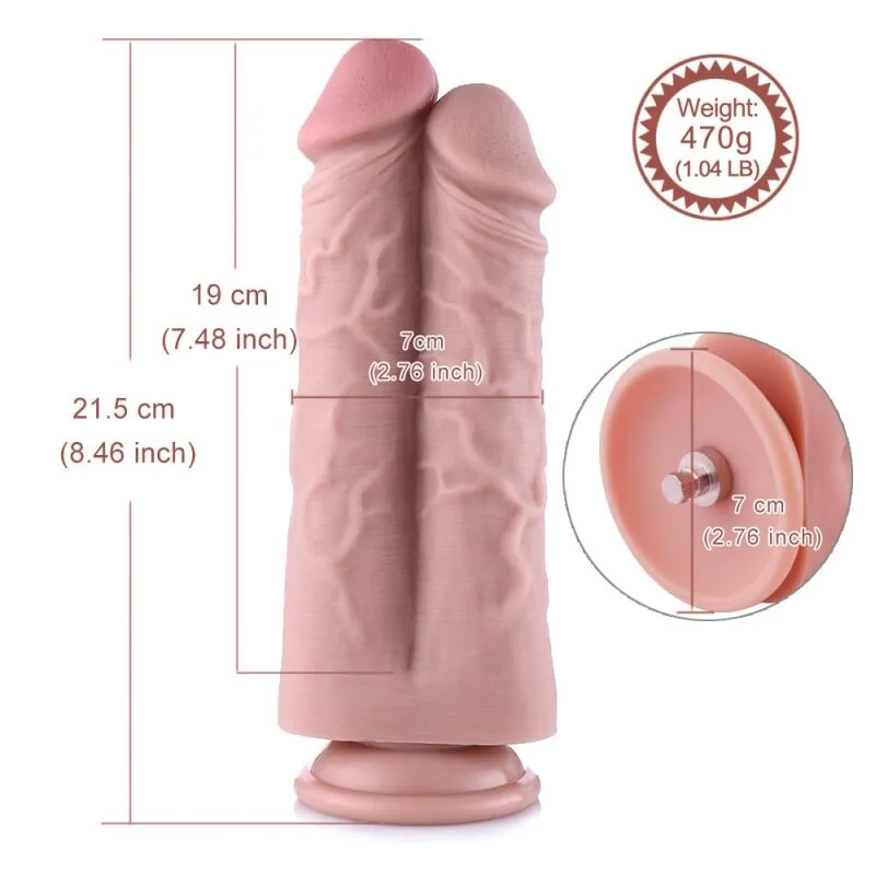 Подвійний дилдо для секс-машин Hismith 8.5″ Two Cocks One Hole Silicone Dildo - Зображення 7