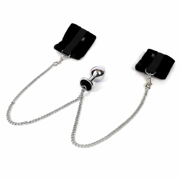 Наручники з металевою анальною пробкою Art of Sex Handcuffs with Metal Anal Plug  size M Black - Зображення 3