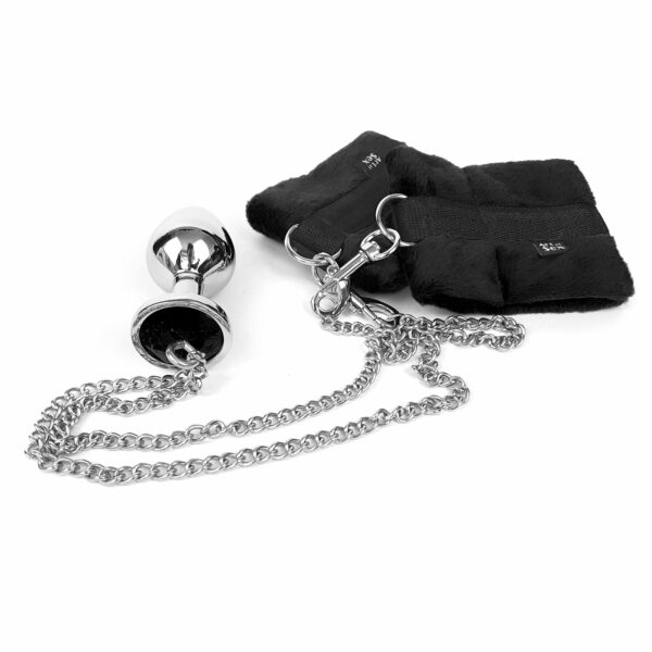 Наручники з металевою анальною пробкою Art of Sex Handcuffs with Metal Anal Plug  size M Black - Зображення 2