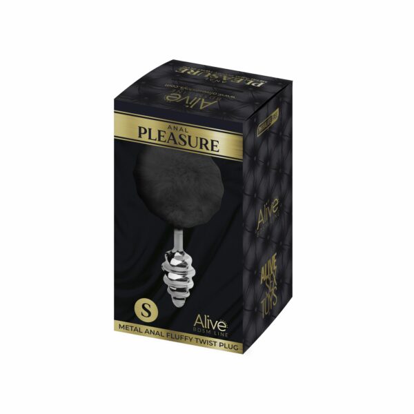 Металева анальна пробка Кролячий хвостик Alive Fluffy Twist Plug S Black, діаметр 2,9 см - Зображення 3