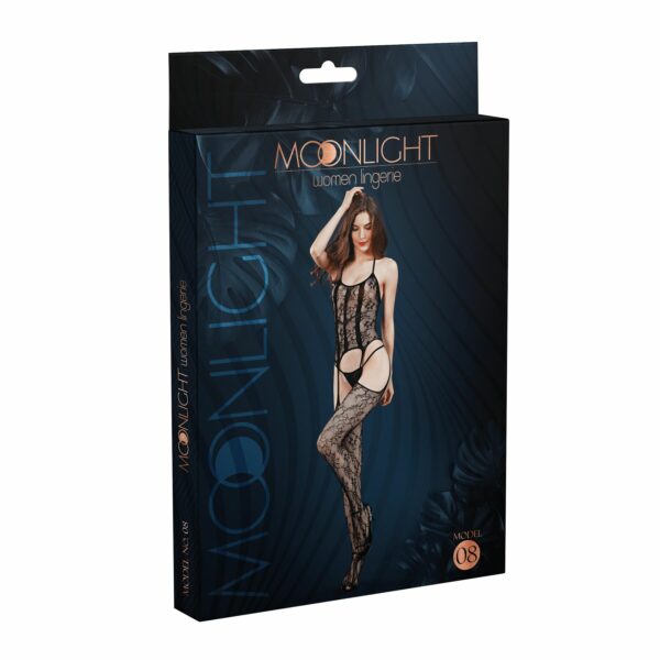 Бодістокінг з доступом Moonlight Model 08 XS-L Black, імітація корсета та панчіх на підв’язках - Зображення 3