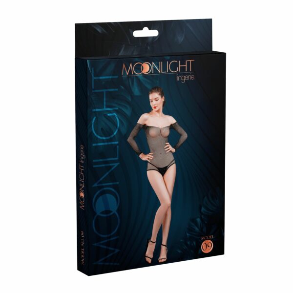 Сітчасте боді зі стразами Moonlight Model 09 XS-L Black, відкриті плечі - Зображення 3