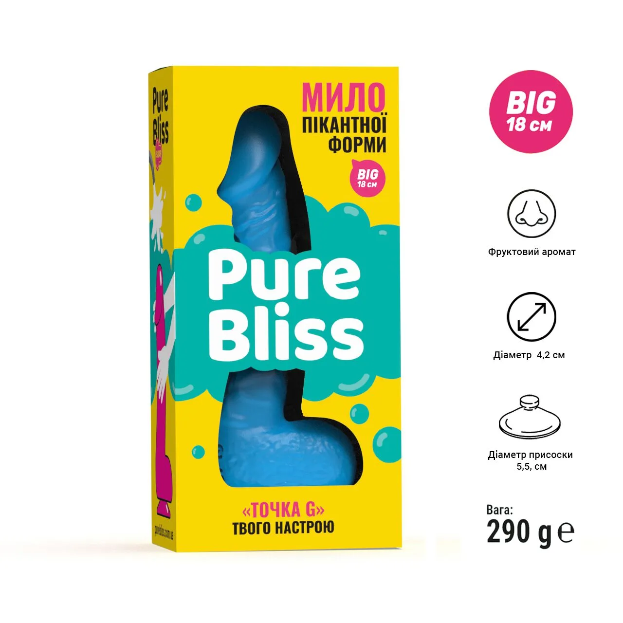 Крафтове мило-член із присоскою Pure Bliss BIG Blue, натуральне - Зображення 6