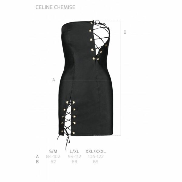 Мінісукня з екошкіри Passion CELINE CHEMISE black L/XL, шнурівка, трусики в комплекті - Зображення 7