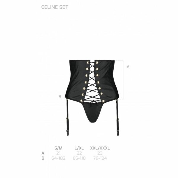 Пояс-корсет з екошкіри Passion CELINE SET S/M, black, шнурівка, знімні пажі для панчіх, стрінги - Зображення 7