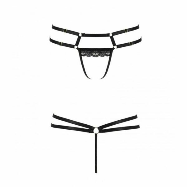 Трусики-стрінги зі стреп із мереживом Passion Exclusive LORRY THONG XXL/XXXL, black - Зображення 5