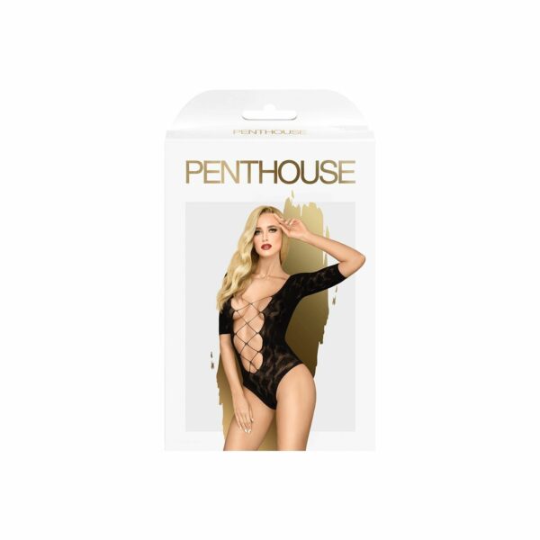 Боді Penthouse Salute Me S/L Black, імітація шнурівки на спині та декольте, геометричне плетіння - Зображення 3