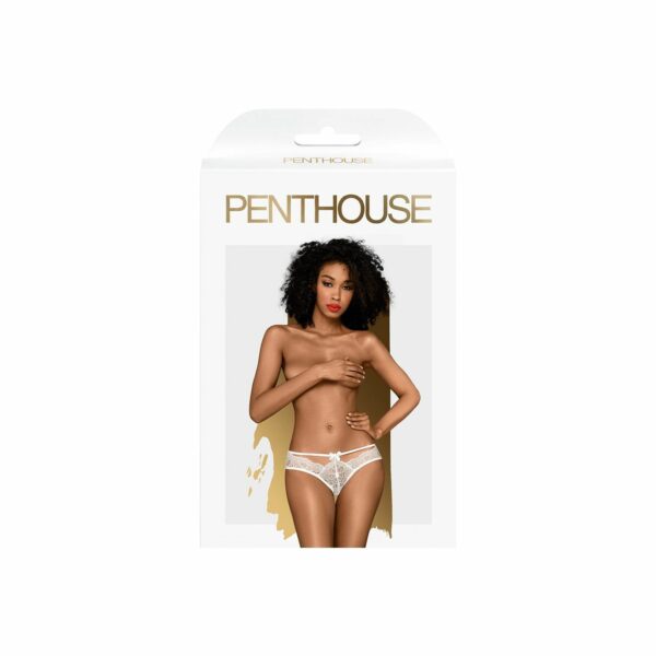 Трусики-бразиліана Penthouse Adore Me M/L White, квіткове мереживо, з тонкими ремінцями та бантиками - Зображення 3