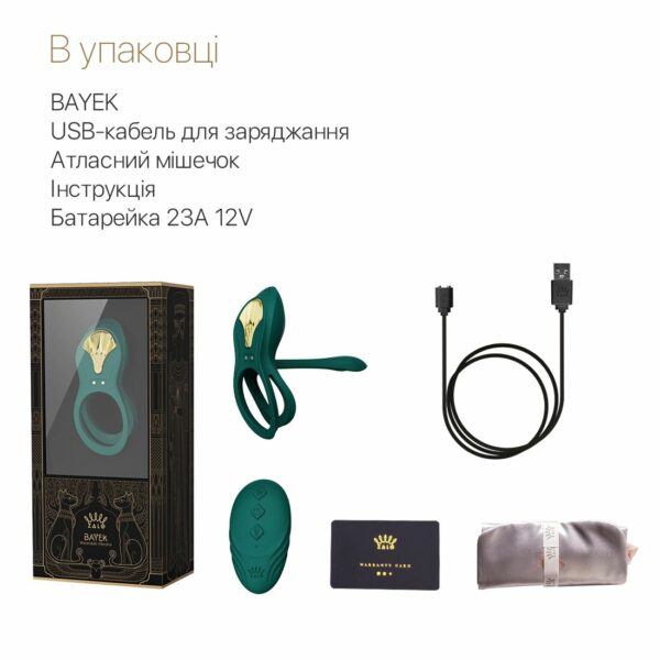 Смарт-ерекційне кільце Zalo -  BAYEK Turquoise Green, подвійне з ввідною частиною, пульт ДК - Зображення 7