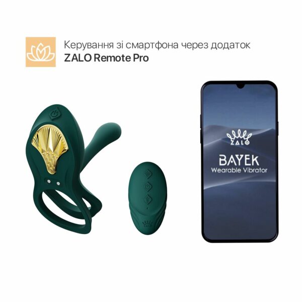 Смарт-ерекційне кільце Zalo -  BAYEK Turquoise Green, подвійне з ввідною частиною, пульт ДК - Зображення 2