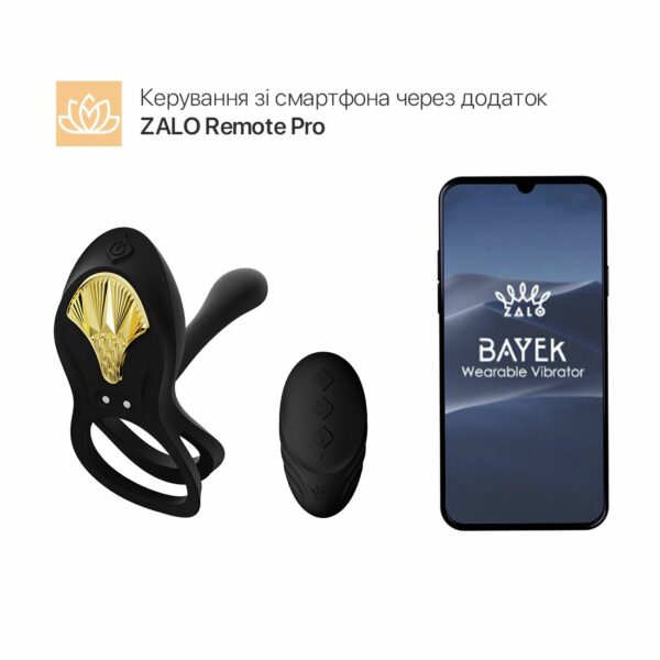 Смарт-ерекційне кільце Zalo - BAYEK Obsidian Black, подвійне з ввідною частиною, пульт ДК - Зображення 2
