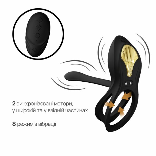 Смарт-ерекційне кільце Zalo - BAYEK Obsidian Black, подвійне з ввідною частиною, пульт ДК - Зображення 4