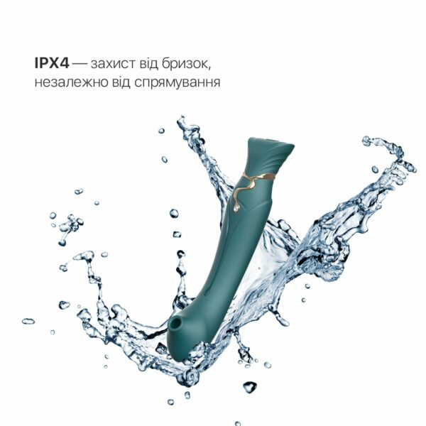 Смартвібратор 3в1 Zalo — Queen Jewel Green, пульсівна перлина та вакуум, кристал Swarovski - Зображення 6