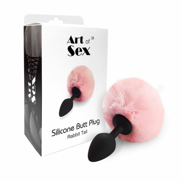 Силіконова анальна пробка М Art of Sex - Silicone Bunny Tails Butt plug Pink, діаметр 3,5 см - Зображення 3