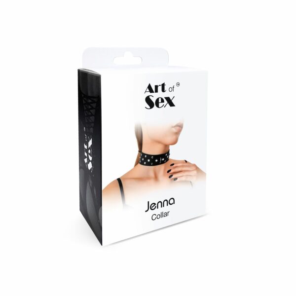 Нашийник з натуральної шкіри із заклепками та стразами Art of Sex - Jenna Collar, Чорний - Зображення 4