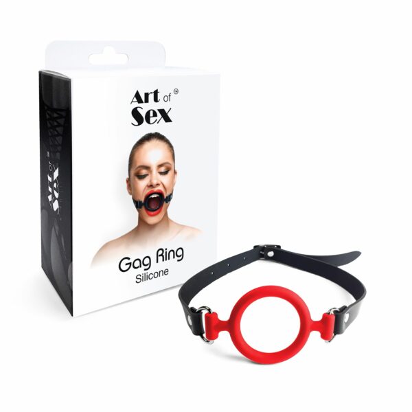 Кляп-розширювач силіконове кільце Art of Sex – Gag ring, червоний, натуральна шкіра - Зображення 3