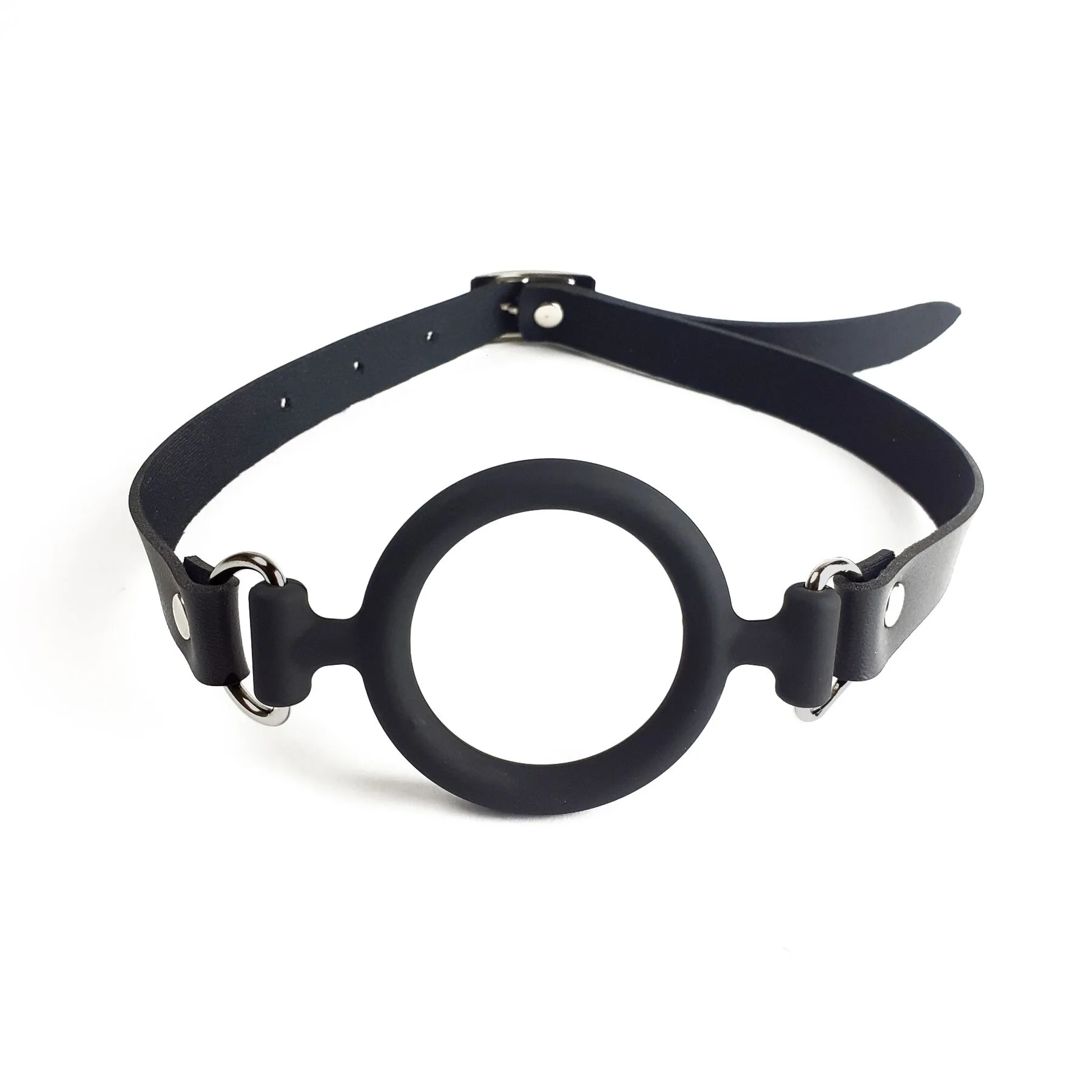 Кляп-розширювач силіконове кільце Art of Sex – Gag Ring, чорний, натуральна шкіра - Зображення 2