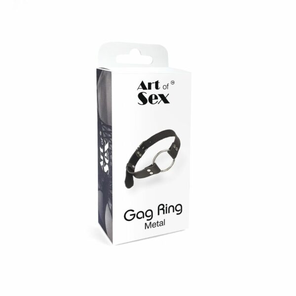 Кляп металеве кільце на ременях Art of Sex – Gag Ring Metal, чорний, натуральна шкіра - Зображення 4