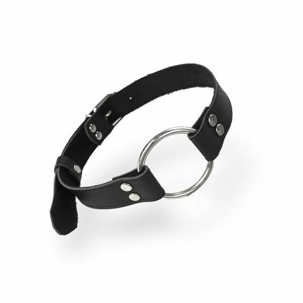 Кляп металеве кільце на ременях Art of Sex – Gag Ring Metal, чорний, натуральна шкіра - Зображення 2