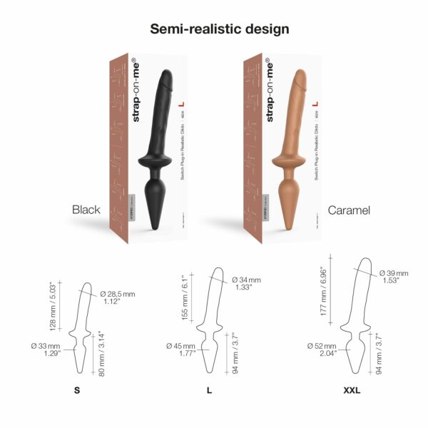 Анальна пробка з дилдо 2в1 Strap-On-Me SWITCH PLUG-IN REALISTIC DILDO Black XXL, діаметр 5,2/3,9 см - Зображення 3