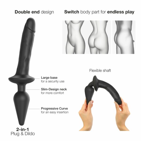 Анальна пробка з дилдо 2в1 Strap-On-Me SWITCH PLUG-IN REALISTIC DILDO Black XXL, діаметр 5,2/3,9 см - Зображення 2