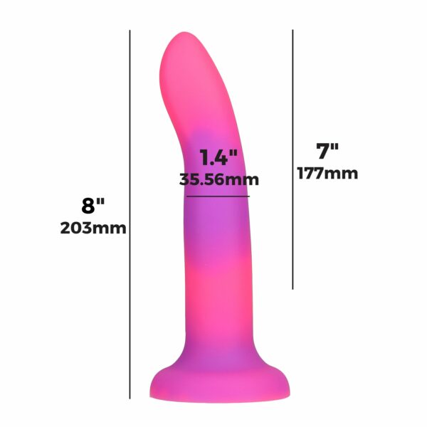 Фалоімітатор, що світиться в темряві, ADDICTION Rave 8″, Glow in the Dark Dildo Pink Purple, 20,3 см - Зображення 4