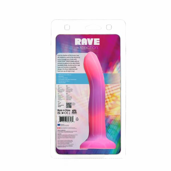 Фалоімітатор, що світиться в темряві, ADDICTION Rave 8″, Glow in the Dark Dildo Pink Purple, 20,3 см - Зображення 9