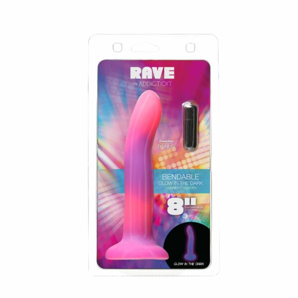 Фалоімітатор, що світиться в темряві, ADDICTION Rave 8″, Glow in the Dark Dildo Pink Purple, 20,3 см - Зображення 8