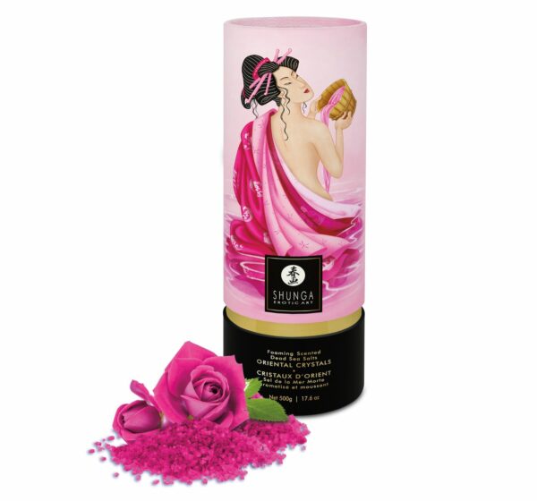 Пінлива сіль для ванни Shunga Dead Sea salt Oriental Crystals — Rose Petal (500 г), сіль Мертвого мо - Зображення 4