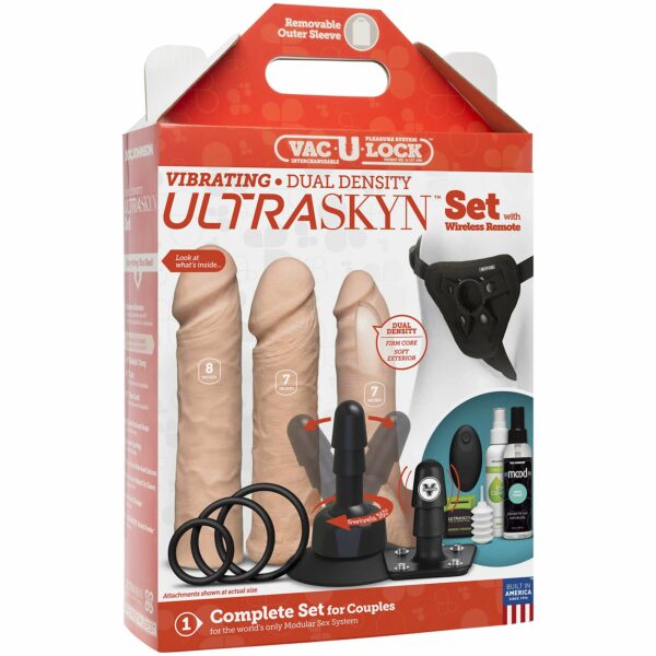 Набір для страпона Doc Johnson Vac-U-Lock VIBRATING Dual Density ULTRASKYN Set: діаметр 3×3,8 см - Зображення 7