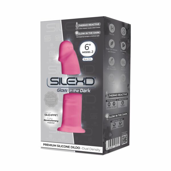 Фалоімітатор SilexD Robby Pink Glow in the dark, двошаровий, силікон+Silexpan, діаметр 3,5см - Зображення 2