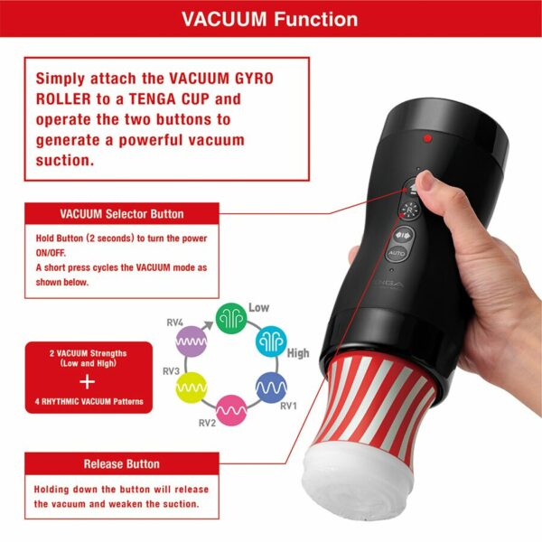 Автоматичний мастурбатор Tenga VACUUM GYRO ROLLER SET, ротація та вакуум, сумісний з Tenga Cup - Зображення 3