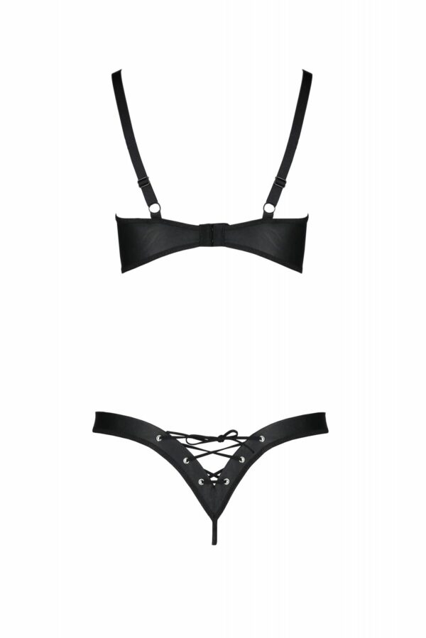 Комплект з екошкіри Passion CELINE BIKINI 4XL/5XL black, відкритий бра, стрінги зі шнурівкою - Зображення 4