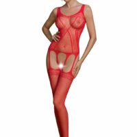 Бодістокінг Passion ECO BS007 red, з доступом, силуетний малюнок, імітація підв’язок