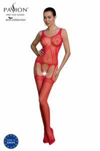 Бодістокінг Passion ECO BS007 red, з доступом, силуетний малюнок, імітація підв’язок