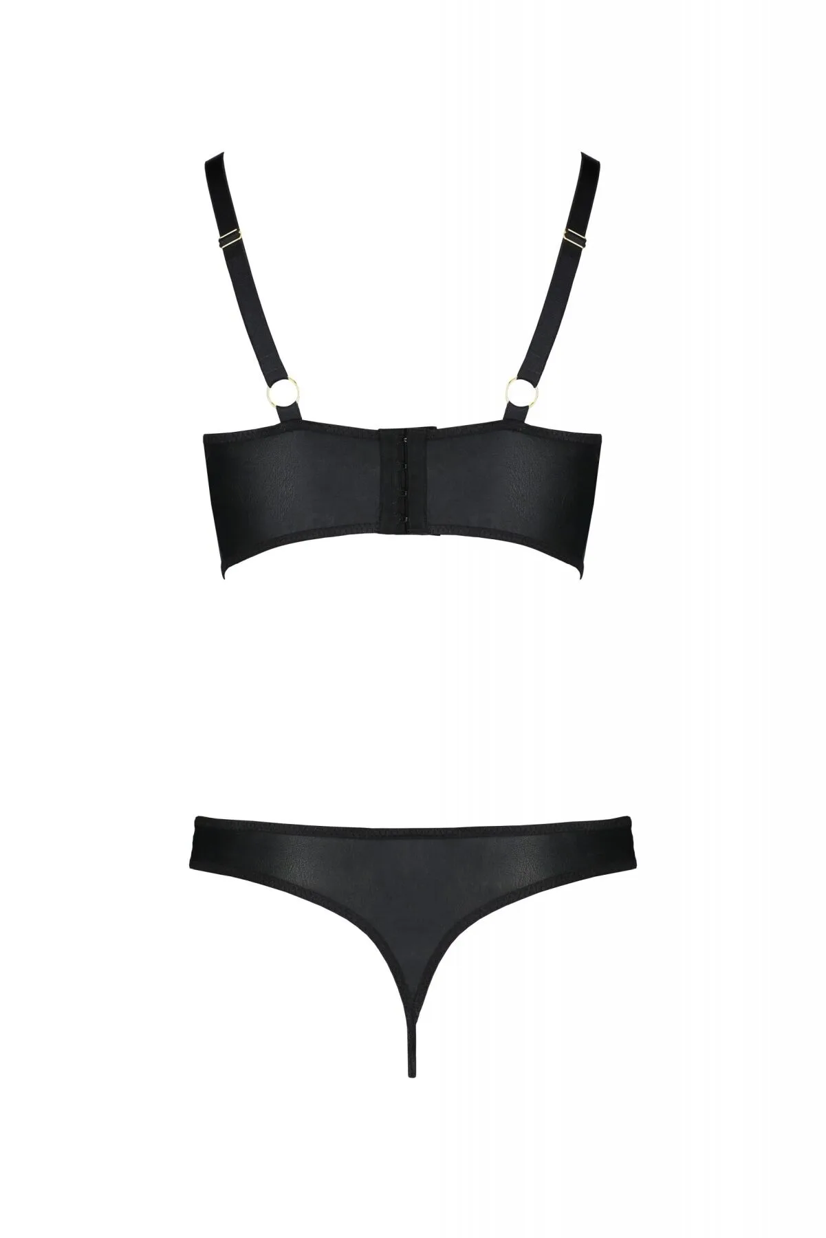 Комплект з екошкіри Passion MALWIA BIKINI 4XL/5XL black, з люверсами та ремінцями, бра, трусики - Зображення 4