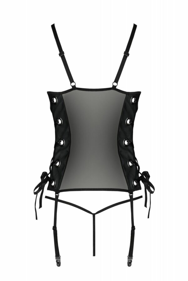 Сітчастий корсет з екошкіри Passion MALWIA CORSET 6XL/7XL black, з люверсами та знімними пажами - Зображення 4