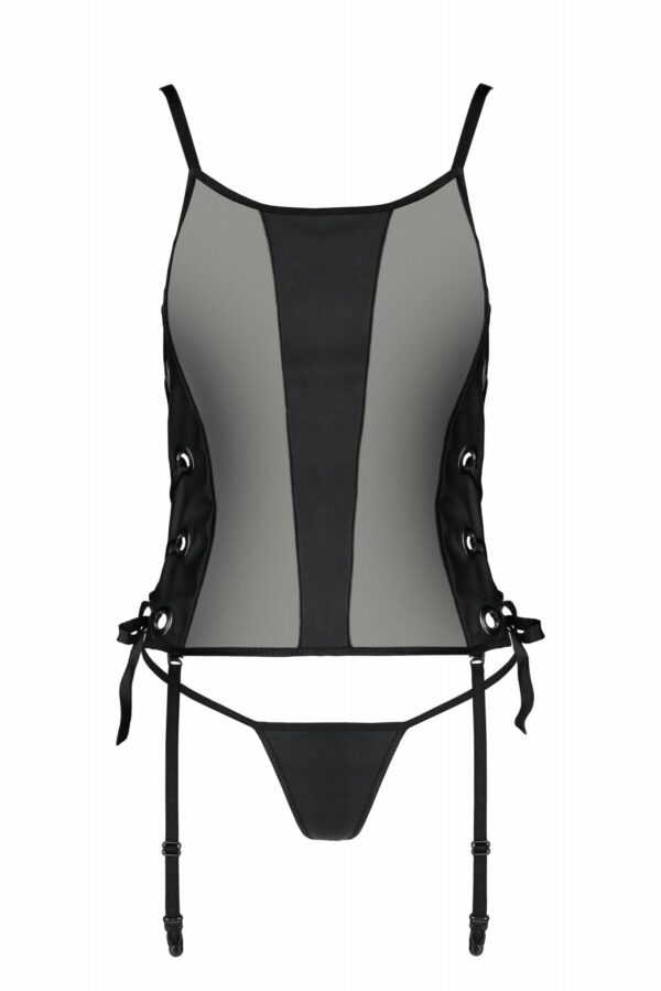 Сітчастий корсет з екошкіри Passion MALWIA CORSET 6XL/7XL black, з люверсами та знімними пажами - Зображення 3
