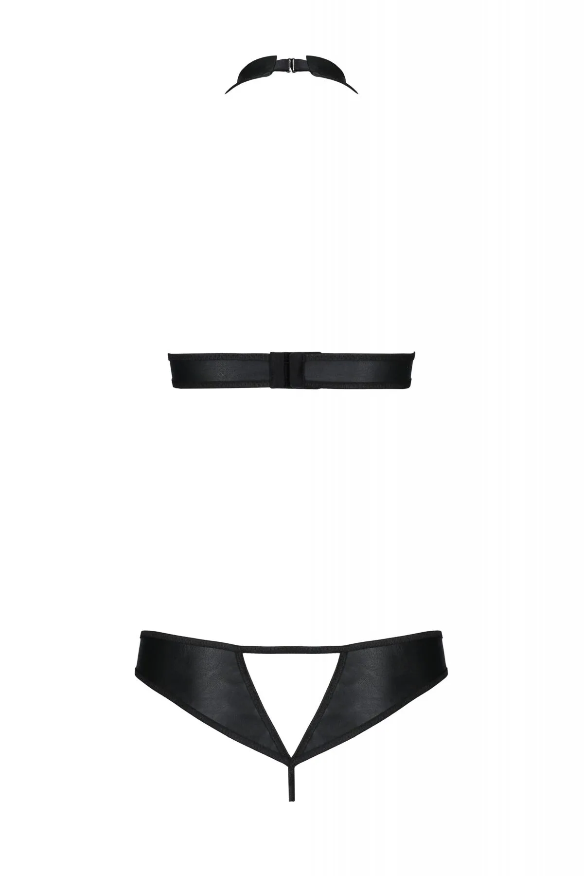Комплект із екошкіри Passion MALWIA SET with Open Bra 4XL/5XL black, топ та трусики з люверсами - Зображення 4