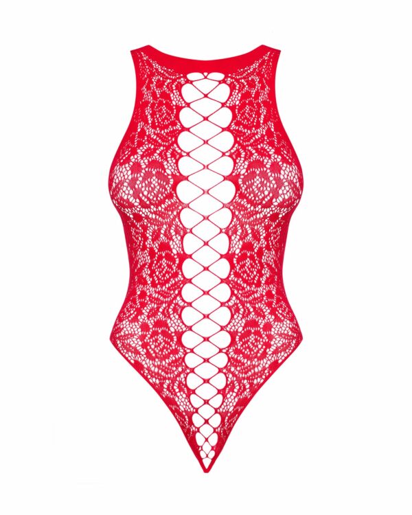 Ажурний бодістокінг із ефектом шнурівки Obsessive B120 teddy red S/M/L, червоний - Зображення 5