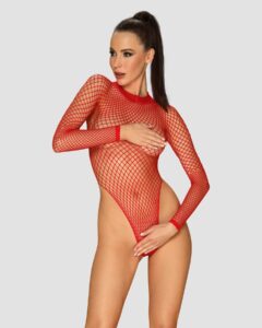 Сітчастий бодістокінг із довгим рукавом Obsessive B126 teddy red S/M/L, червоний