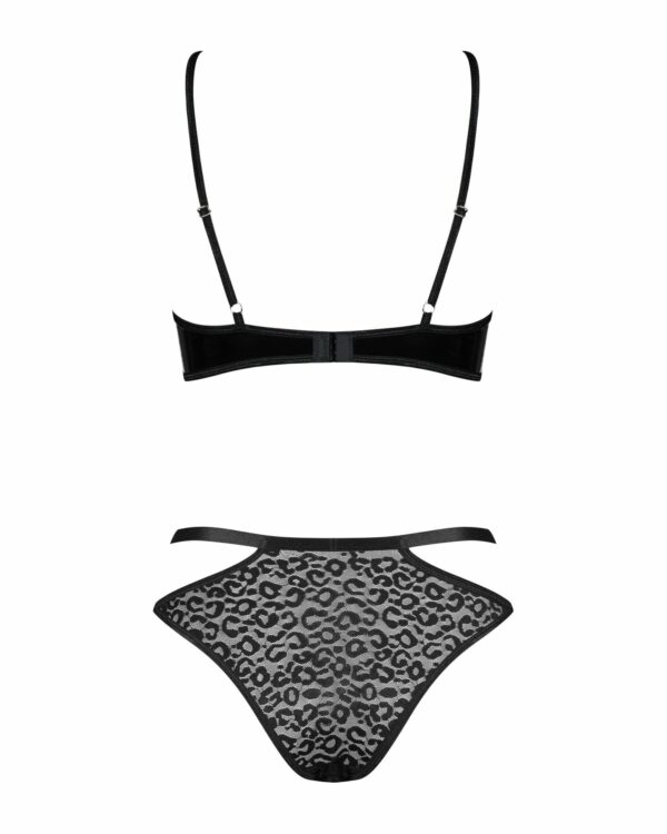 Еротичний комплект під латекс зі стрепами Obsessive Bagirela 2-pcs set S/M, чорний, під леопард, бюс - Зображення 6