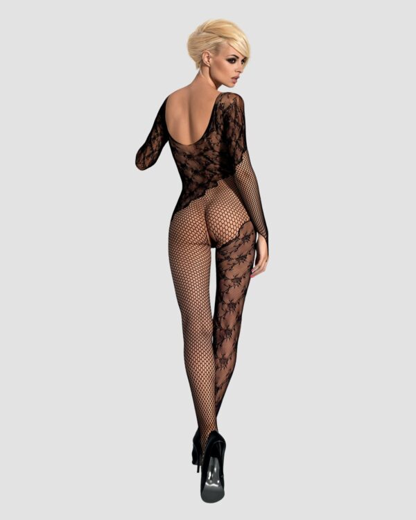 Бодістокінг Obsessive Bodystocking F210 S/M/L black, рукава-мітенки, сітка, кольорове мереживо - Зображення 5